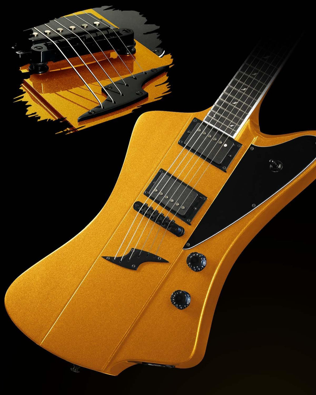 WestCreek Mirage Solid Body Electric Guitar, Mahogany Body, Maple Neck, Ebony Fretboard, Rounded End Frets, Bone Nut, 24 Frets (Gold)