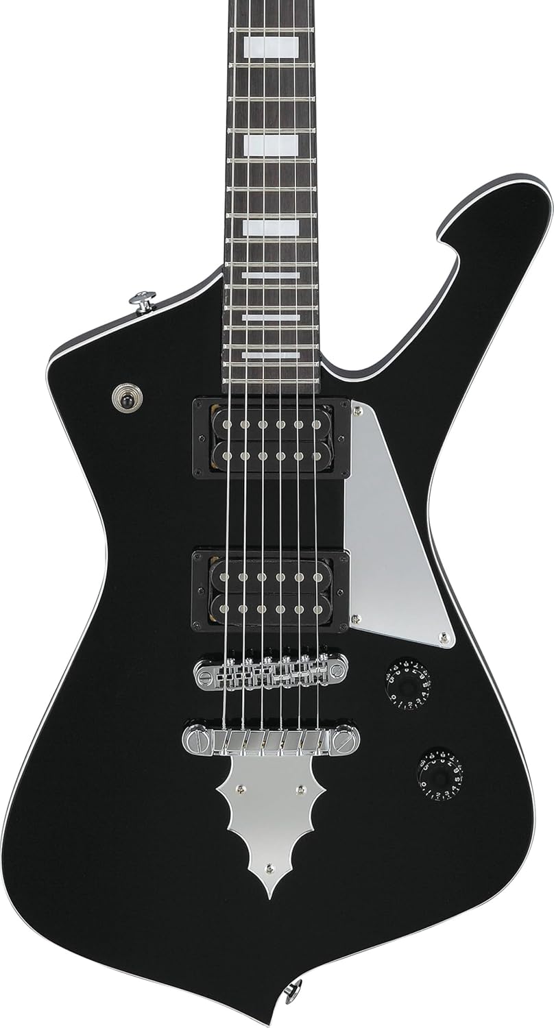 Ibanez PSM10 Paul Stanley miKro Short Scale Electric Guitar - Black Bundle with Amplifier, Tuner, Cable, Picks, Austin Bazaar Instructional Video, and Polishing Cloth
