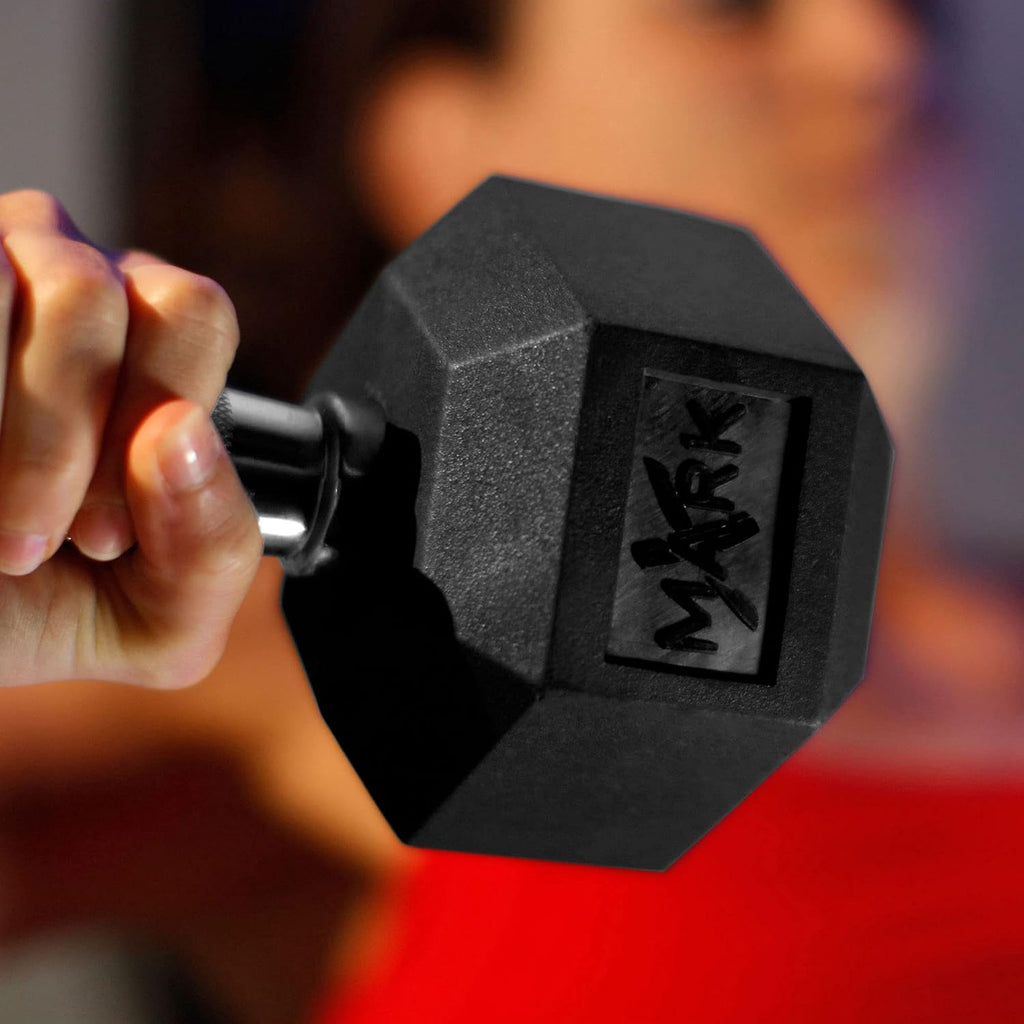 XMark 550lb Dumbbell Set, 5lb to 50lb Free Weight Set, 10 Pair of Rubber Coated Hex Dumbbells (5lb, 10lb, 15lb, 20lb, 25lb, 30lb, 35lb, 40lb, 45lb, and 50lb Pair)
