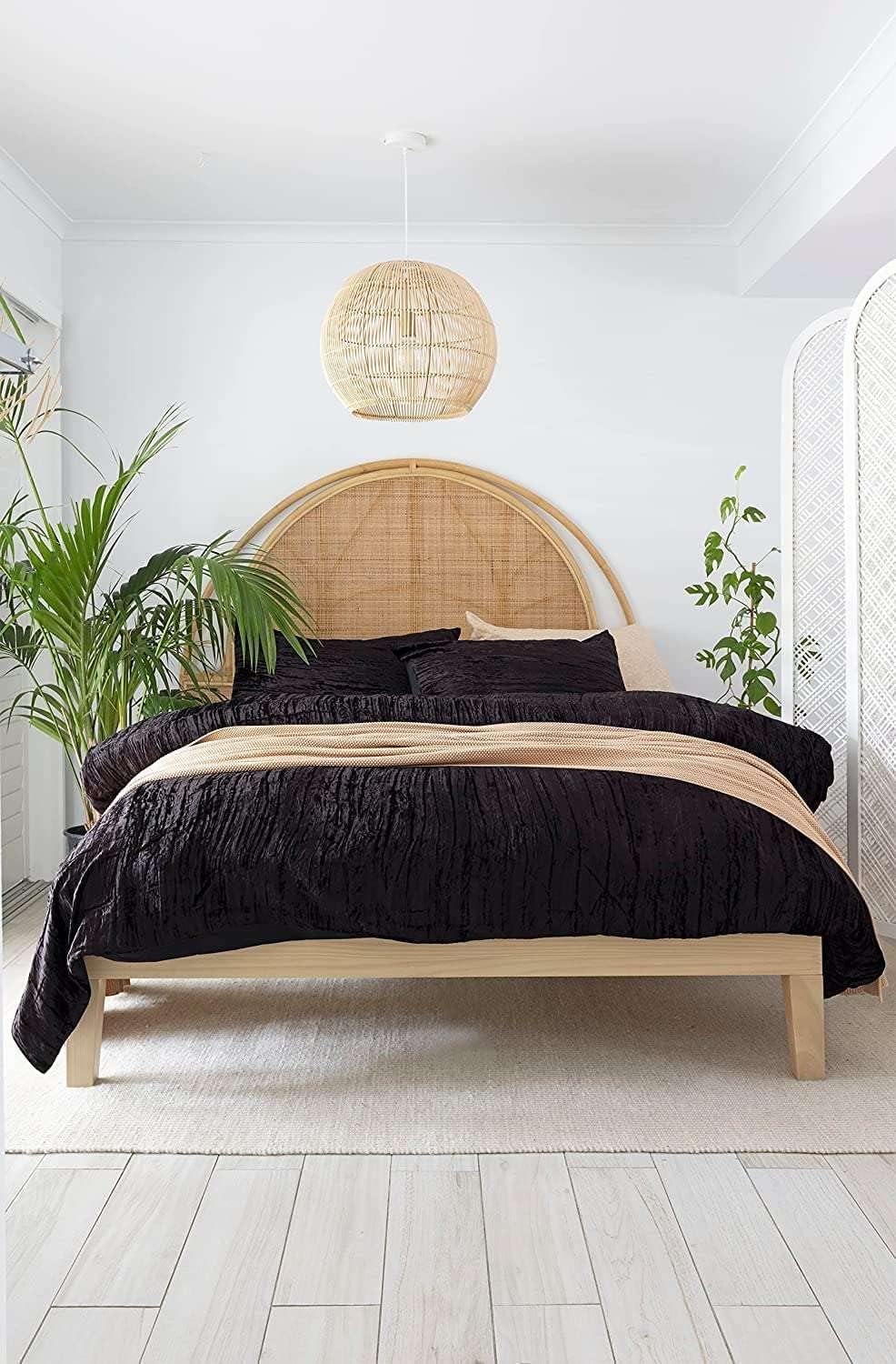 The Harry Creations 3 Pcs Set Solid Pattern Velvet Bedding Ultra Donna Crushed Luxury Boho Duvet Cover (Crush- Black, Super King Plus 114' x 118')