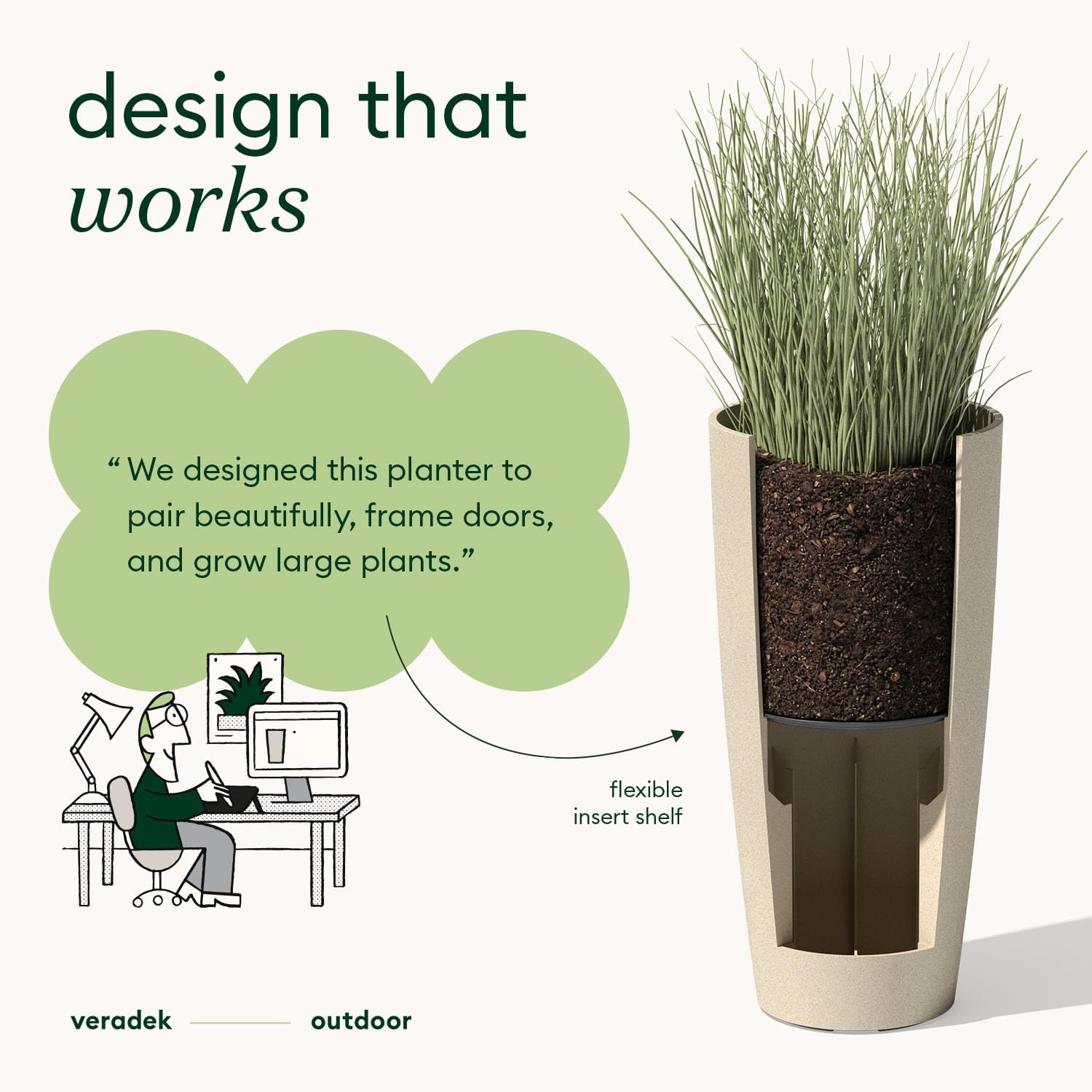 Veradek Mason Series Vega Planter - Round Tall Planter for Indoor or Outdoor Porch/Patio | Made from Plastic-Stone Composite with Drainage Holes | Modern Décor for, Flowers, Interior Plants