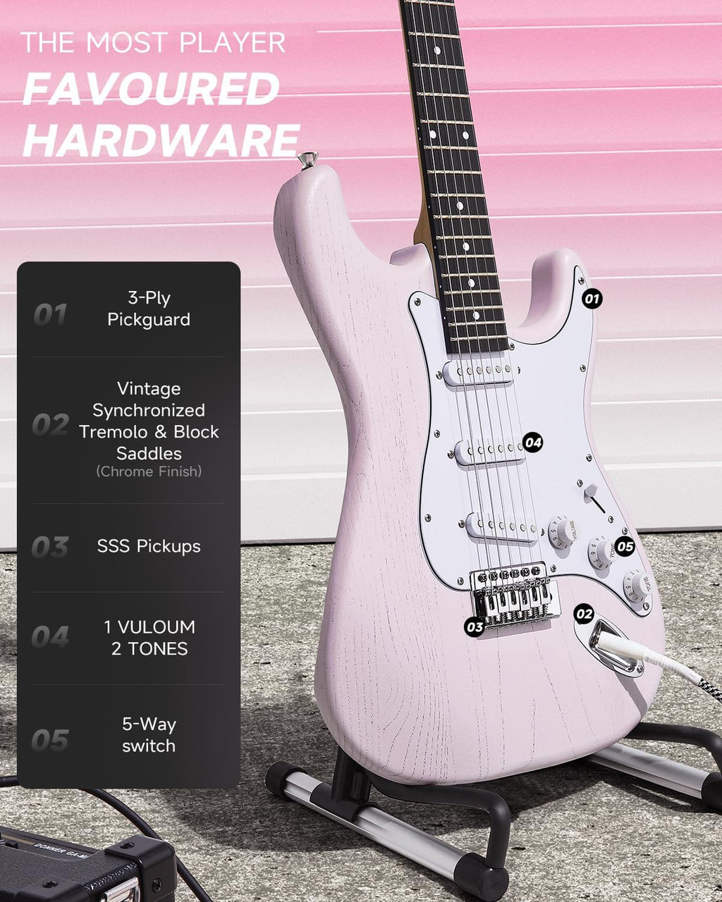 DONNER DST-80 Electric Guitar 39' Beginner Electric Guitar Kit with Amp, Classic SSS Pickup Complete with Gig Bag, Tuner, Capo, Strap, Picks, and Free Online Lessons