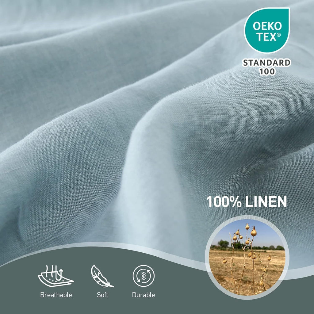 Simple&Opulence 100% Linen Duvet Cover Set, 3 PCS Natural French Flax Dusty Blue Duvet Cover King Size, Breathable Soft Comfy Linen Bedding Comforter Cover with 2 Pillowcases(Dusty Blue, 104'x92')