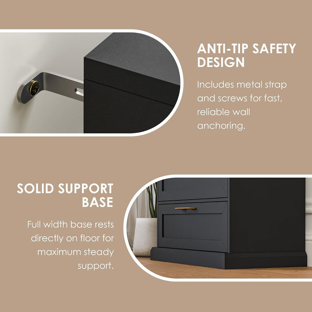 Zamildon's 5 Drawer Dresser, 47' Tall Dressers for Bedroom with Anti-Tip Device, Black Dresser Modern Storage Closet with Handle for Hallway,Entryway