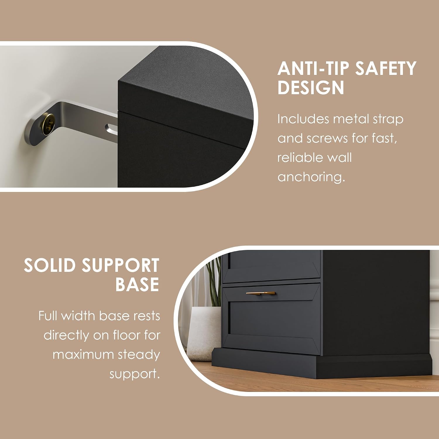 Zamildon's 5 Drawer Dresser, 47' Tall Dressers for Bedroom with Anti-Tip Device, Black Dresser Modern Storage Closet with Handle for Hallway,Entryway