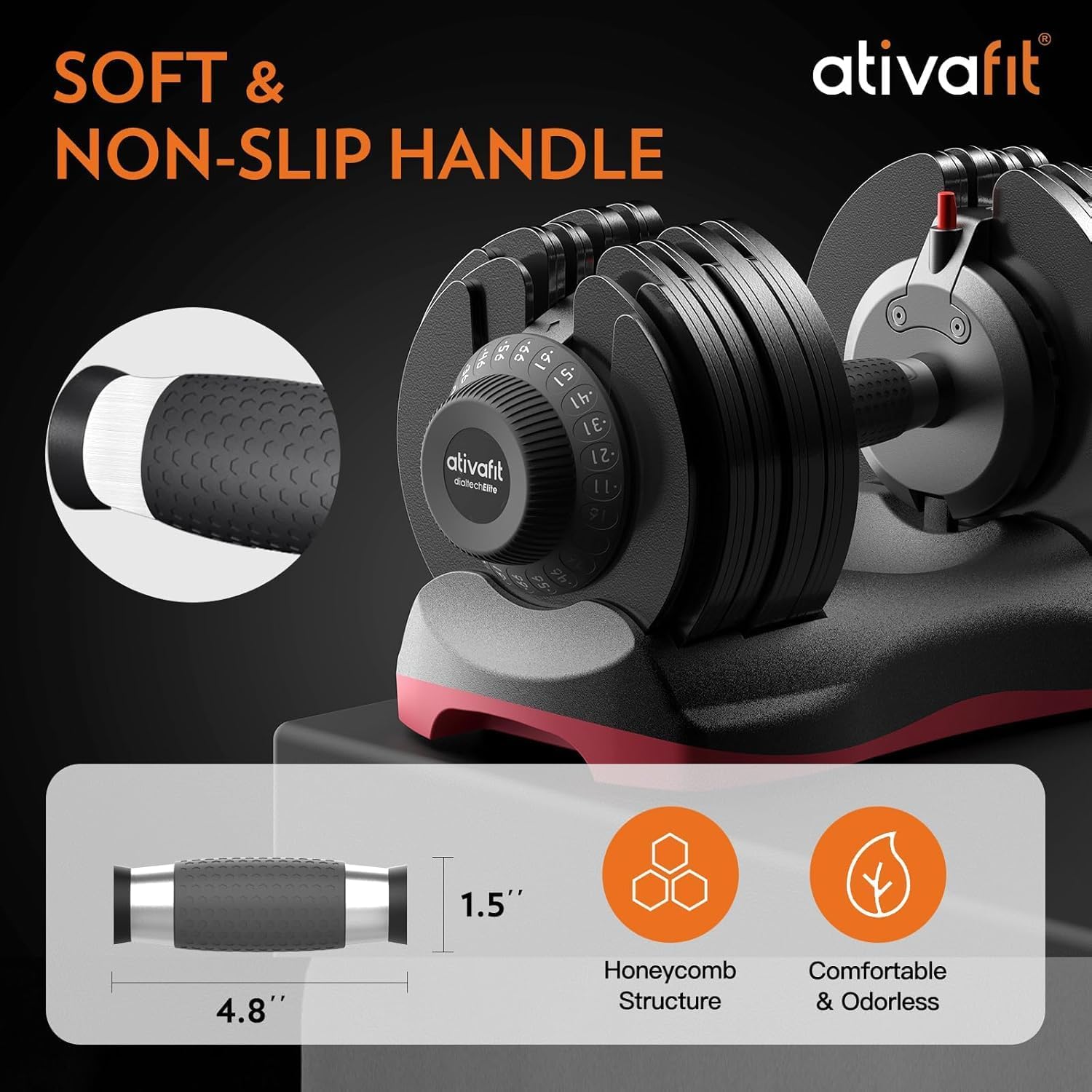 ATIVAFIT Adjustable Dumbbell Set of 2, 5–88LB Quick Dial Free Weights with Double Safety Lock, Anti-Slip Steel Handle & Storage Box, Space Saving Home Gym Equipment for Full Body Strength Training, Suitable for Home Fitness Users