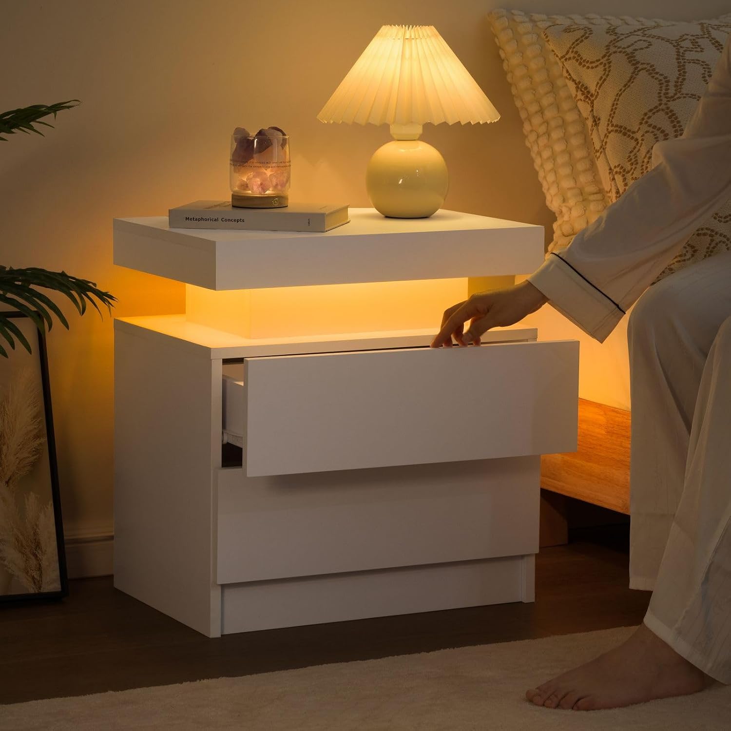 Bingoday Nightstand Set of 2 LED Nightstand with 2 Drawers, Bedside Table with Drawers for Bedroom Furniture, Side Bed Table with LED Light