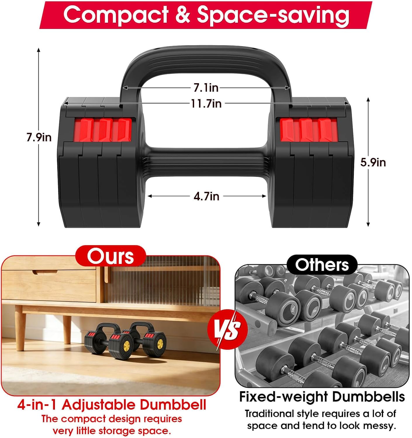 Adjustable Dumbbell Set, 4 Levels Weights Dumbbell Set with Each 5lb/10.3lb/15.4lb/20.5lb, Adjustable dumbbells Paired with ergonomic Handle for Home Gym Strength Training
