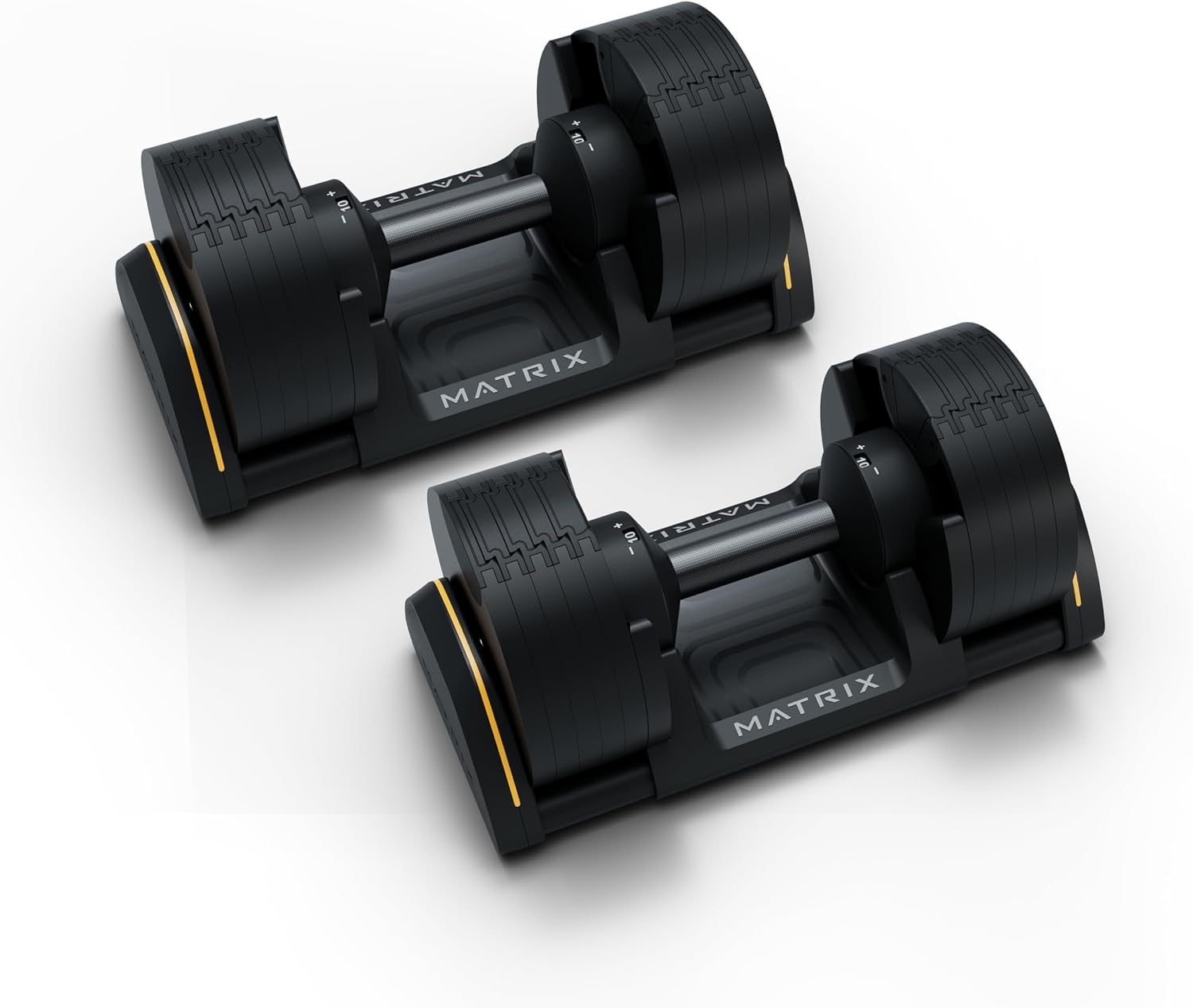 Matrix Fitness DB50 50 lb. Adjustable Dumbbells | Quick Adjustments for Strength and HIIT Training | Replaces 10 Dumbbell Pairs, Flat Bottom Roll Free Design for Safe Storage