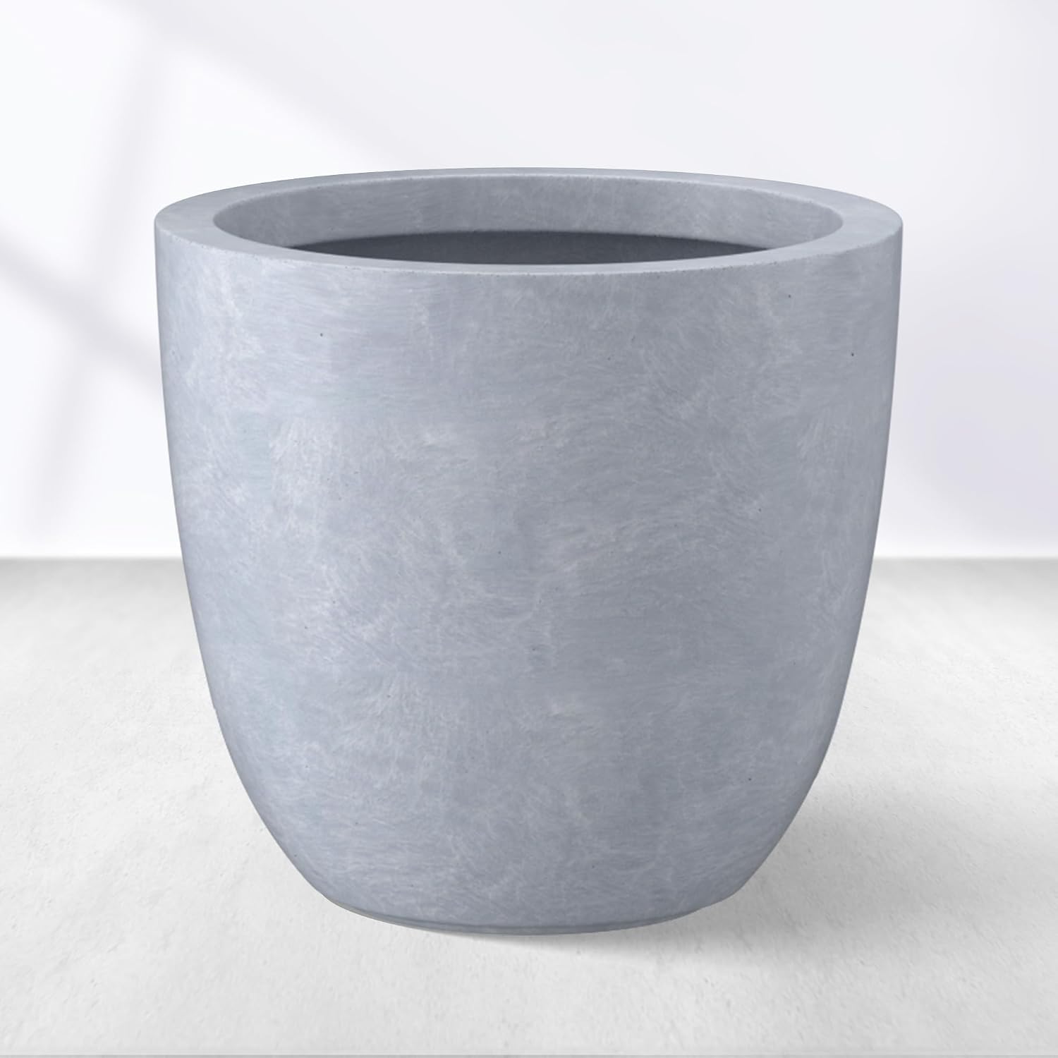 Kante 18 Inch Dia Round Concrete Planter, Indoor Outdoor Large Plant Pot with Drainage Hole and Rubber Plug for Home Patio Garden, Gray