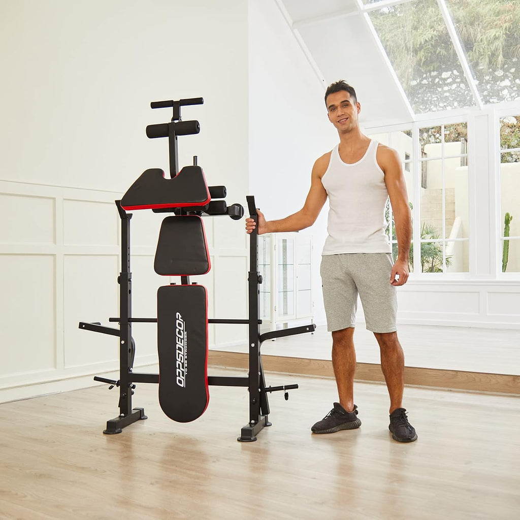 OPPSDECOR 900LBS All in One Weight Bench Set with Squat Rack Adjustable Workout Bench with Leg Developer Preacher Curl Rack Fitness Strength Training Bench for Home Gym