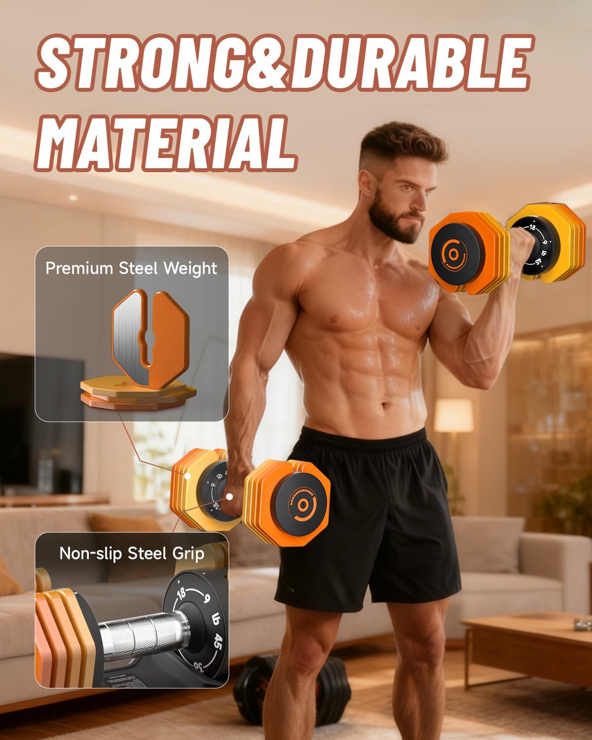 Adjustable Dumbbells Set 45LB Single, 1-Sec Fast Adjustable 5 Weights by Turning Handle, Premium Comfort Non-slip Metal Dumbbells with Tray, Compact Size for Full Body Home Workout