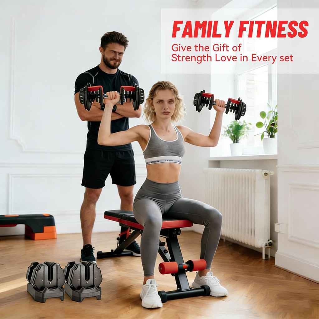 Adjustable Dumbbell Set, 2-in-1 Weights with Anti-Slip Handle, Fast Weight Adjustment for Home Gym, Strength Training, Single/Pair with Tray