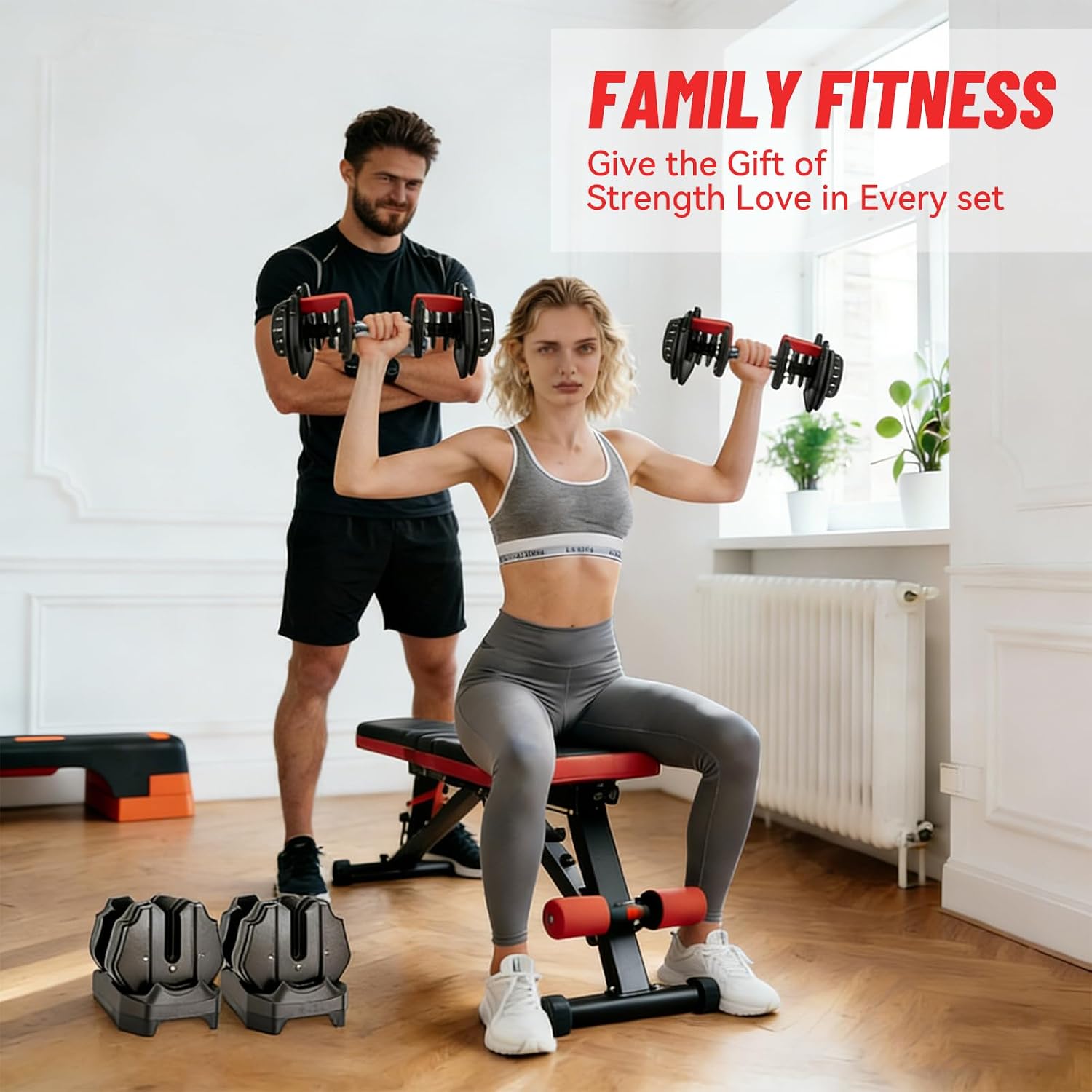 Adjustable Dumbbell Set, 2-in-1 Weights with Anti-Slip Handle, Fast Weight Adjustment for Home Gym, Strength Training, Single/Pair with Tray