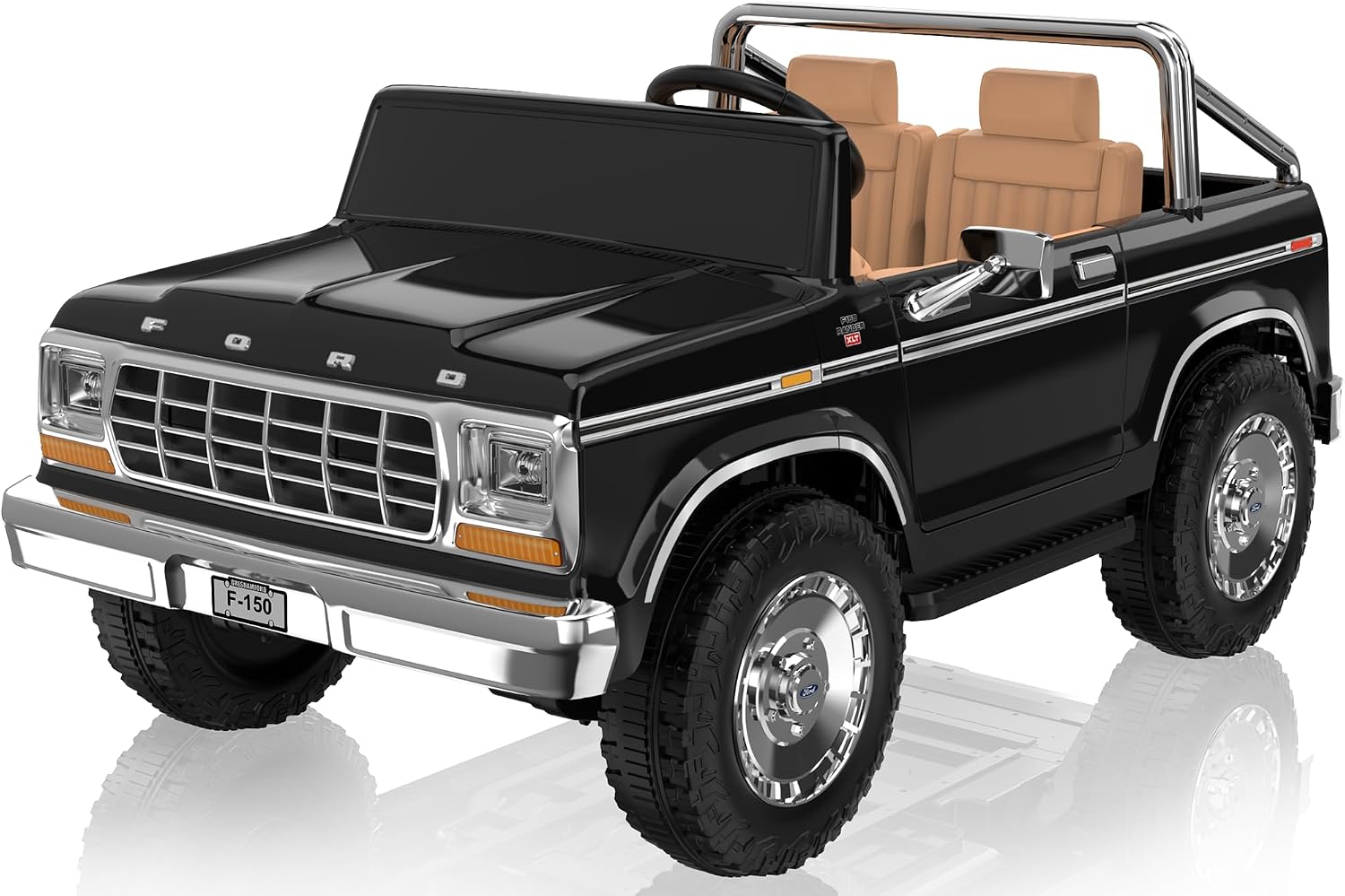 ANPABO Licensed Ford F-150 24V 2 Seater Ride on Car for Kids, 4x100W Motors for All-Terrain Electric Car with Parental Remote, Retro Style, 3-Speeds, Large Storage Box, Music Player, Aged 3-8, Black