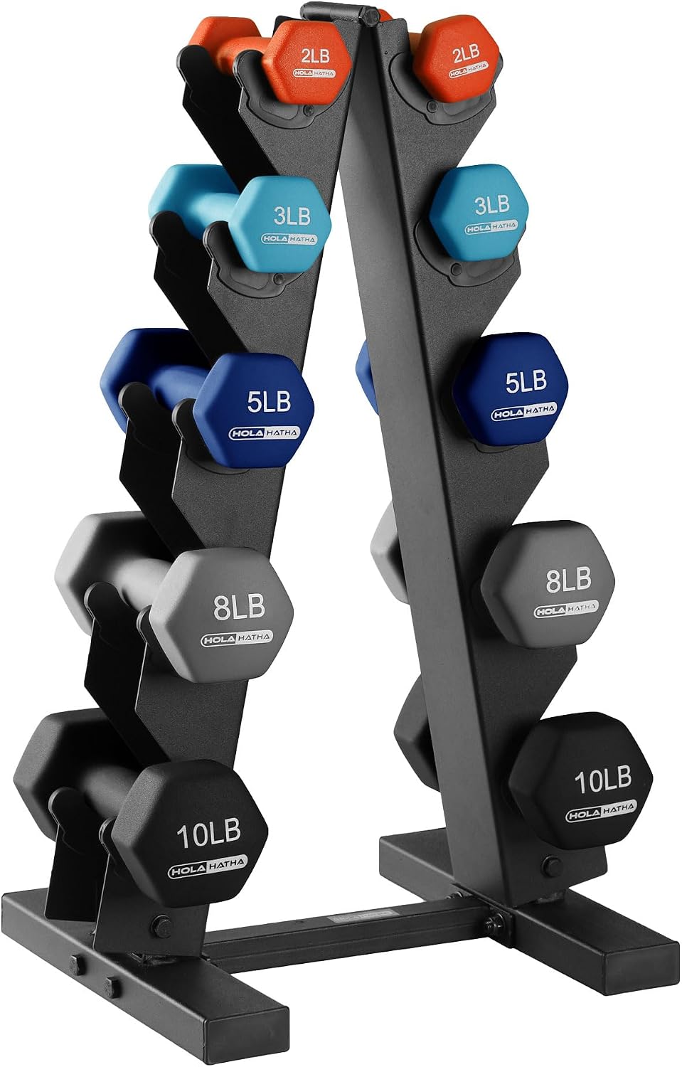 HolaHatha Neoprene Dumbbell Weights Set w/Rack, Home Gym Equipment - Portable Weighted Exercise Dumbbells for Fitness, Training, and Lifting Workouts