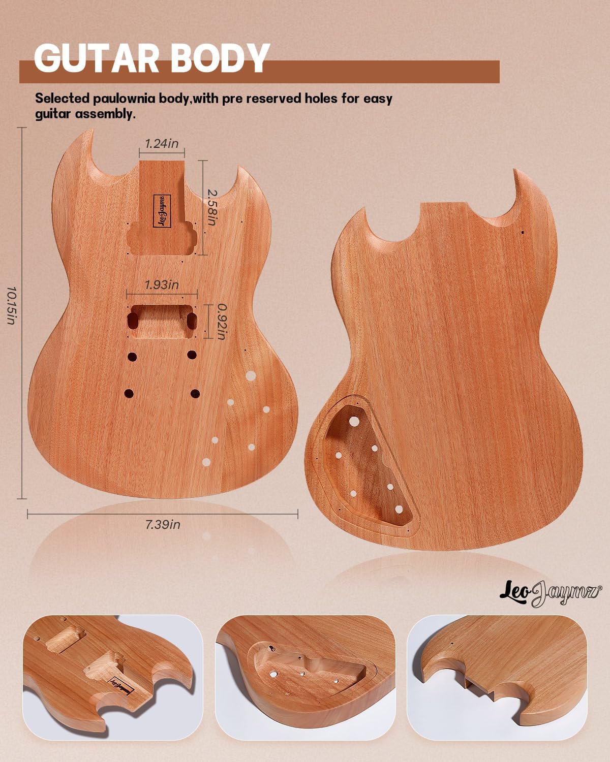 Leo Jaymz DIY Double Cut Electric Guitar Kits with Mahogany Body and Neck - Laurel Wood Fingerboard and All Components Included (DC)