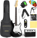 STRICH Electric Guitar Beginner Kit, Solid Body 39' Full Size Electric Guitar SSS Pick Up for Starter, with 5W x 2 Amp, Bag, Digital Tuner, Capo, Strap, String,Cable, Picks, SST-S10 Black