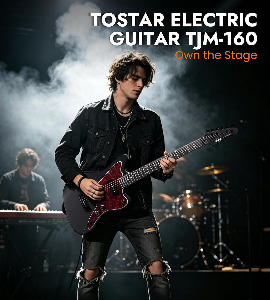 Tostar Electric Guitar: P90 Pickups, TOM Bridge & Smoked Matte Finish, 3-Way Switch, 39' Solid Body Electric Guitar for Intermediate Players, Guitarra Eléctrica Kit, Musical Birthday Gifts, Black