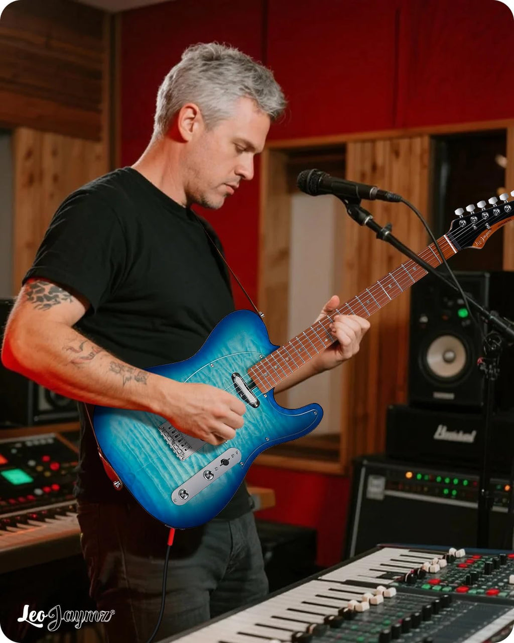 Leo Jaymz TL Electric Guitar - Ocean Maple Top, Mahogany Body, Maple Neck - Alnico V Pickups, Locking Tuners- Solid Choice for Beginners & Intermediate Players (Blue Ocean)