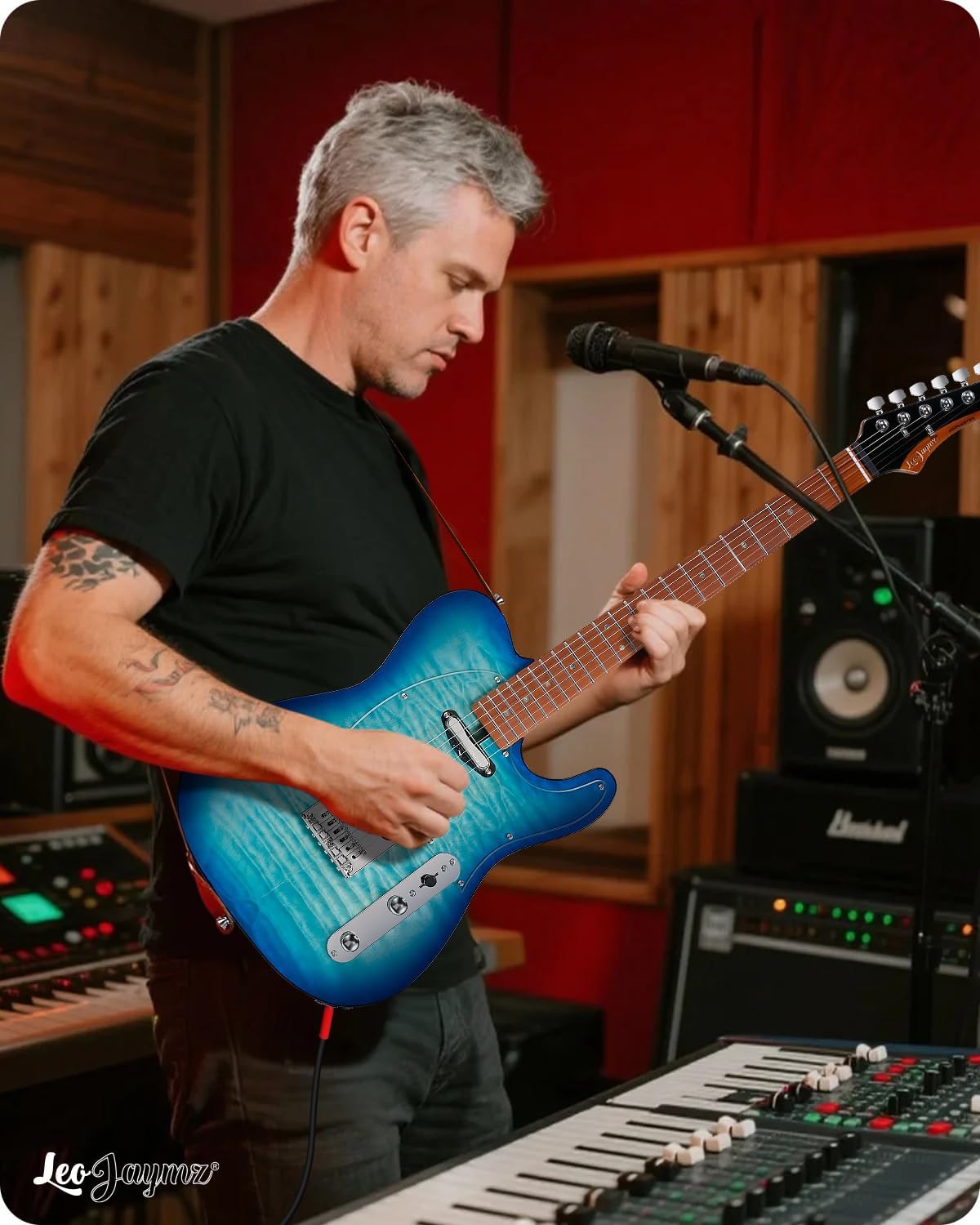 Leo Jaymz TL Electric Guitar - Ocean Maple Top, Mahogany Body, Maple Neck - Alnico V Pickups, Locking Tuners- Solid Choice for Beginners & Intermediate Players (Blue Ocean)