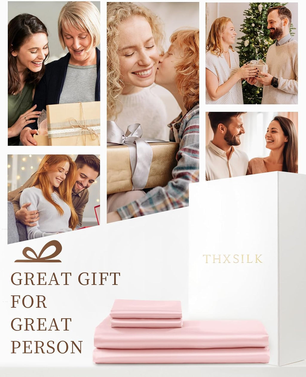 THXSILK 4pcs Silk Bed Sheets Set, 100% Long Stranded 25 Momme Mulberry Silk Bedding Set, Sheets and Pillowcase Set, Extremely Soft and Luxurious (Charming Pink, Queen)