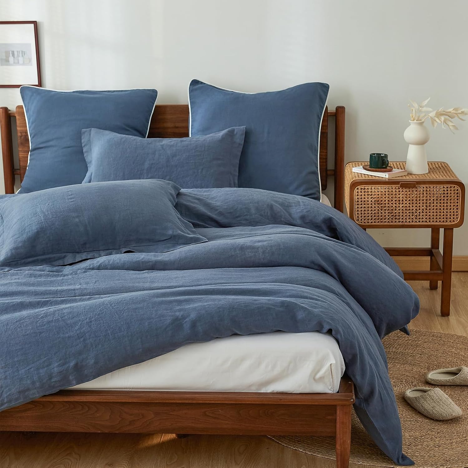 Simple&Opulence 100% Linen Duvet Cover Set, 3 PCS Classic Blue Duvet Cover King Size, Breathable Soft Comfy Linen Bedding Comforter Cover with 2 Pillowcases(Classic Blue, 104'x92')