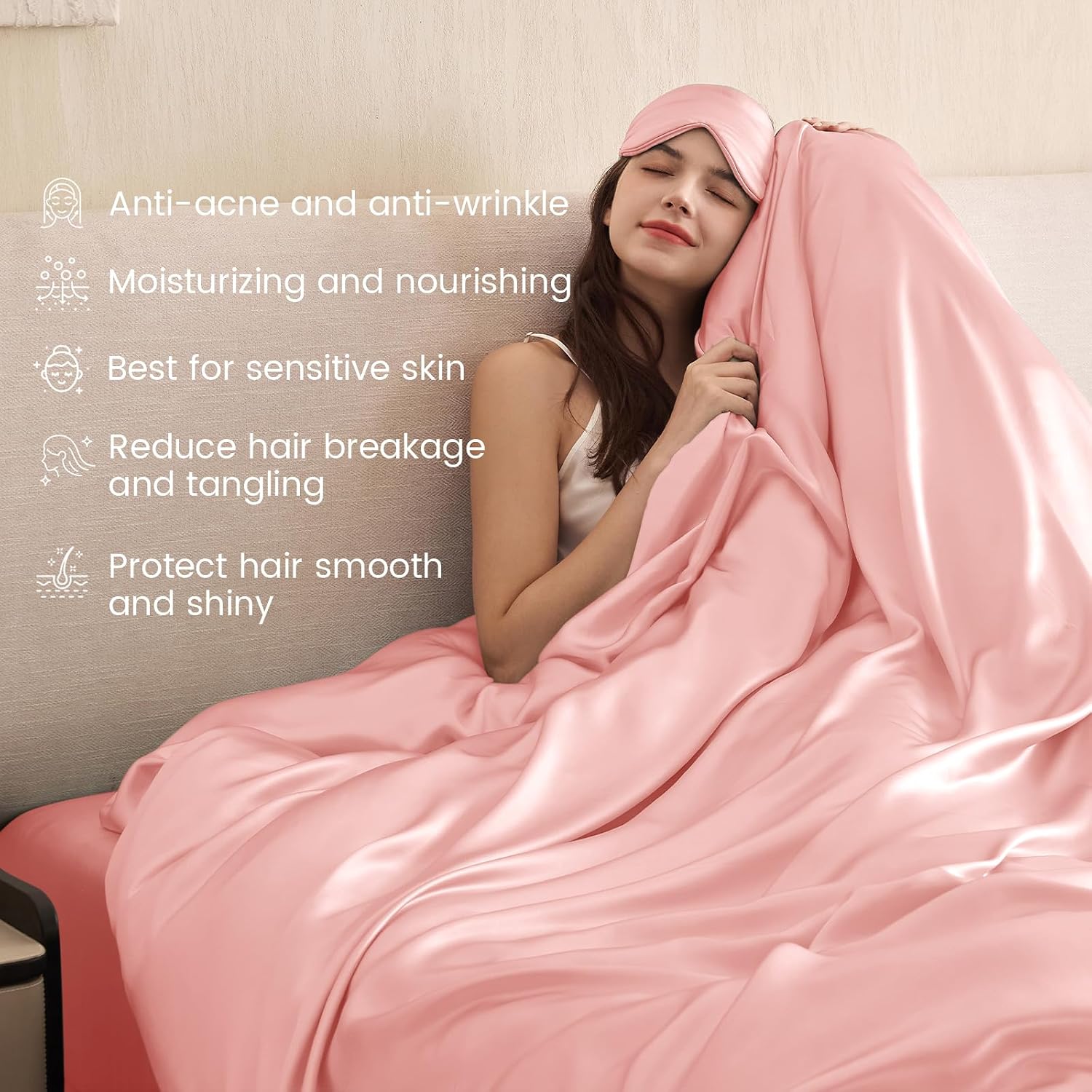 THXSILK 100% Pure Mulberry Silk Duvet Cover Set 3 Piece, 6A+ Grade Luxury Soft Bedding Silk Sheets for Hair and Skin, 1 Pcs Quilt/Comforter Cover with 2 Zippered Pillowcases (Charming Pink, Twin)