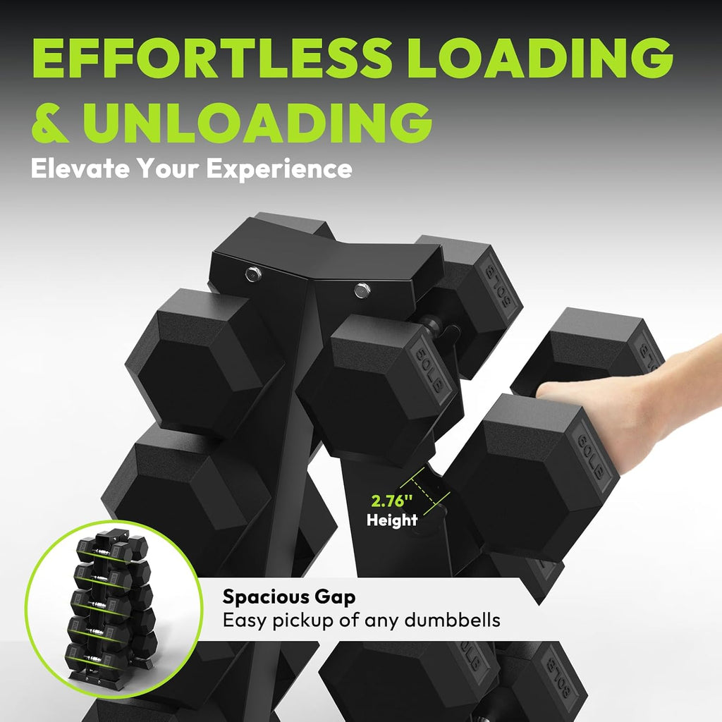 HANDBODE Hex Dumbbell Sets with Rack, 100-165 lb Rubber Encased Dumbbells for Strength Training, Exercise & Fitness, Home Gym Weight Set with Rack