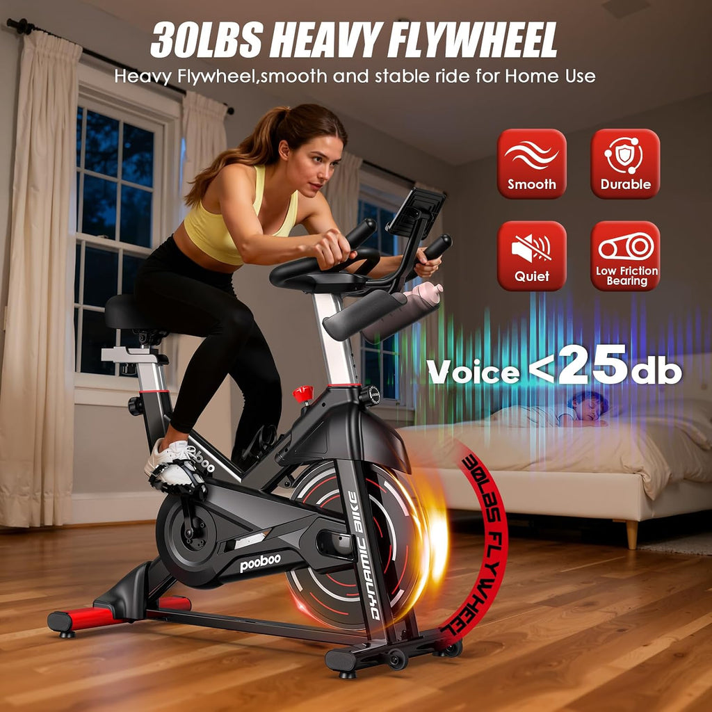 pooboo Exercise Bike,Stationary Bike with Exclusive App for Home,Magnetic Low Noise Indoor Cycling Bike with 350lbs Weight Capacity,Adjustable Seat,Tablet Mount and LCD Display for Weight Loss