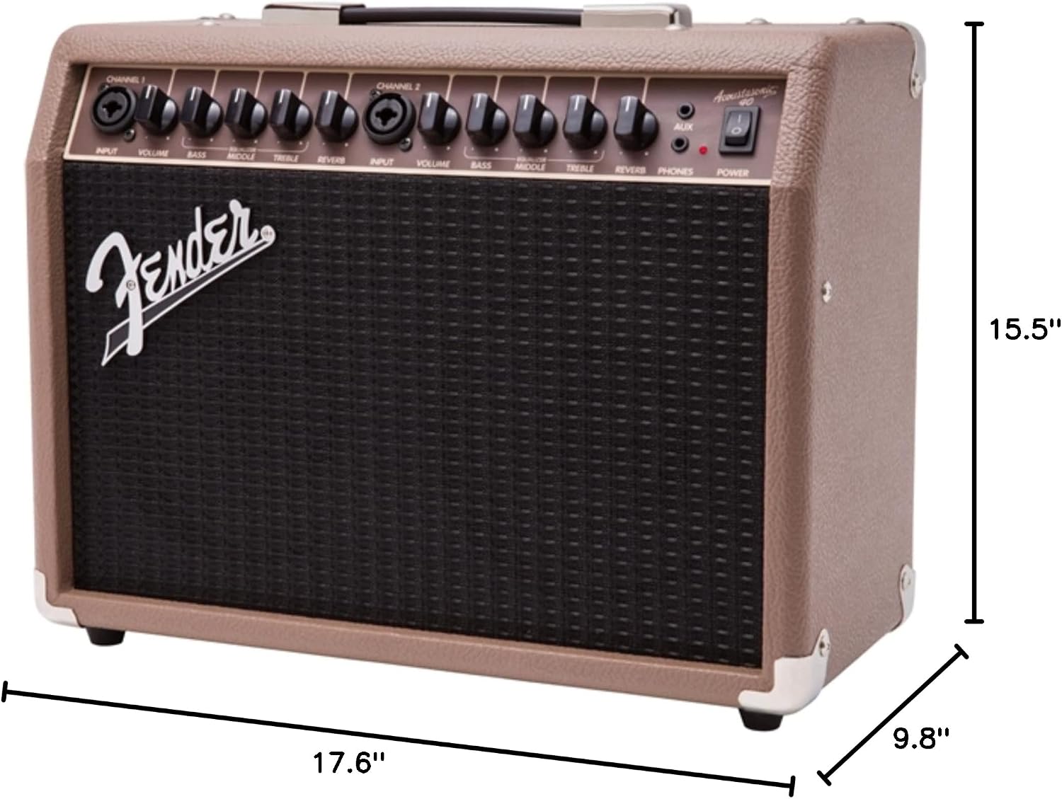 Fender Acoustasonic 40 Acoustic Guitar Amplifier, 40-Watt Portable Combo Amp with Dual 6.5' Speakers, Built-In Reverb, XLR/1/4' Inputs, Brown/Wheat, with 2-Year Warranty