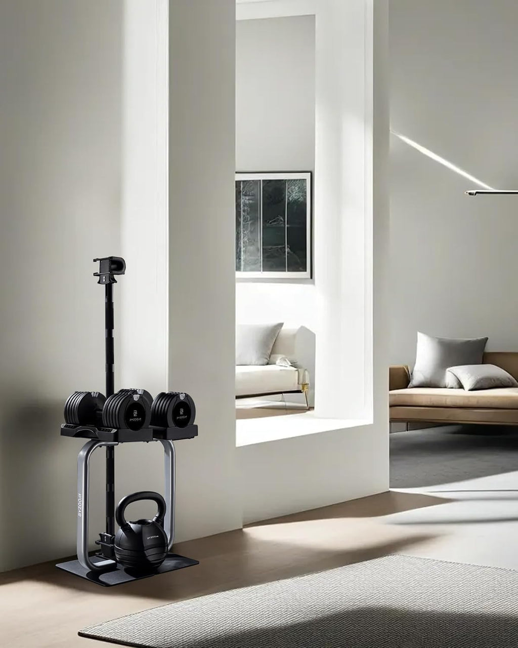 BYZOOM FITNESS 25lb Adjustable Dumbbells Easy Bar Dumbbell Stand Kettlebell Full Set