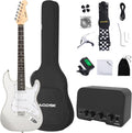 AODSK Electric Guitar with Amp Beginner Kit 39 Inch Solid Body Full Size,All Accessories,Digital Tuner,Six Strings,Four Picks,Tremolo Bar,Strap,Gig Bag,Starter kit (White-SSS)