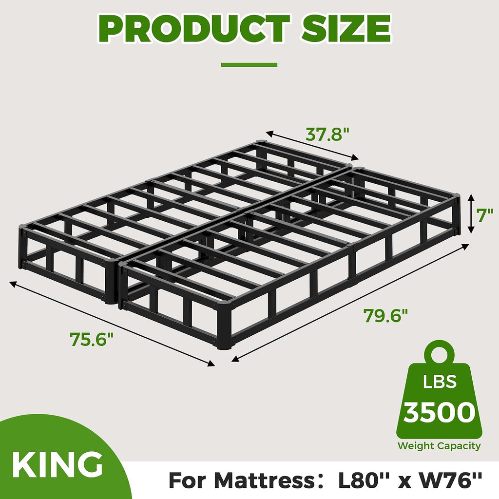 EMODA 7 Inch Split King Box Spring Bed Base, 3500LBS Heavy Duty Metal King Size Box Spring Mattress Foundation with Fabric Cover, Noise-Free, Non Slip, Easy Assembly