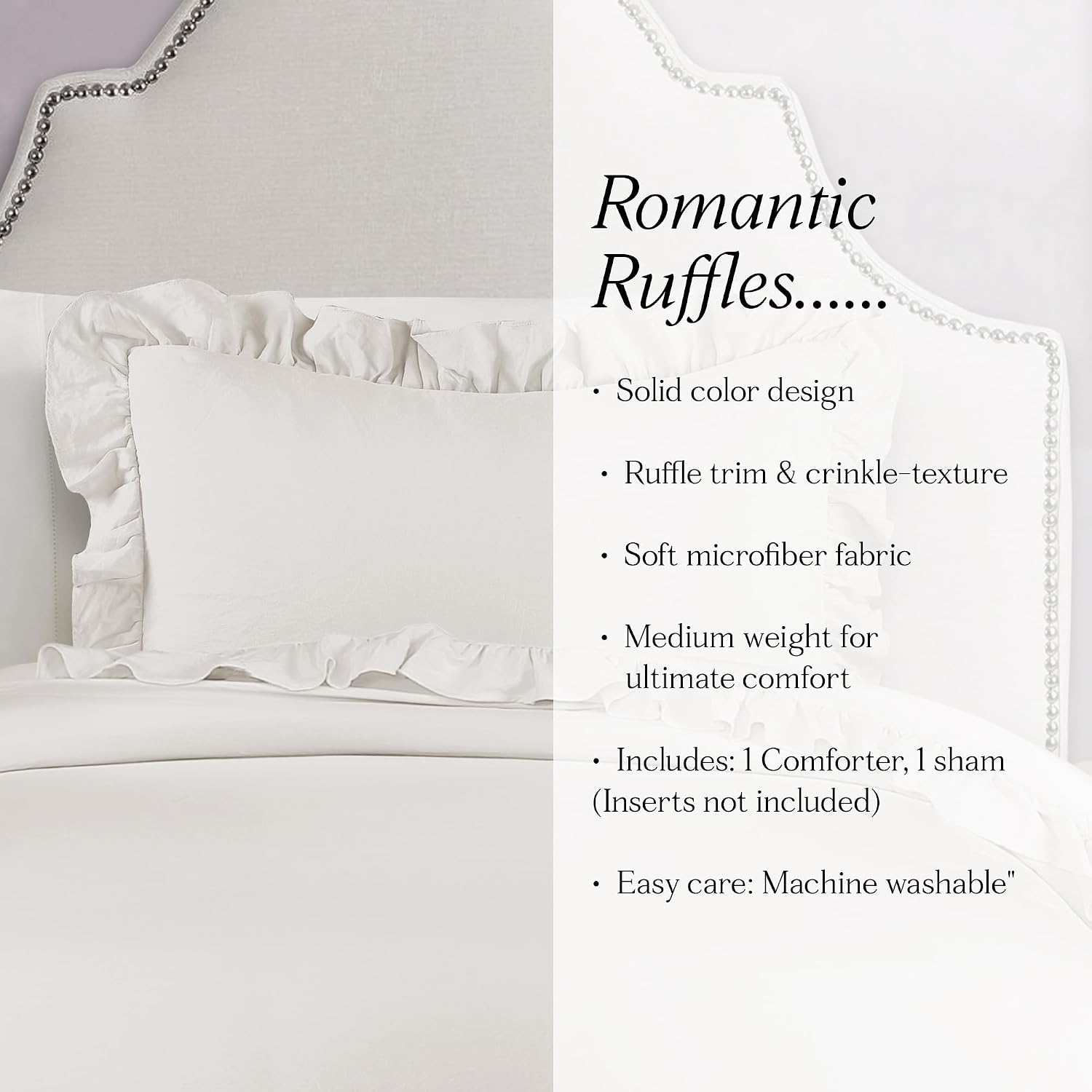 Lush Decor - Comforter Set, Soft Ruffled Bedding with Matching Sham, Cozy Essentials, Elegant Bedroom Decor (Reyna White, Twin XL)