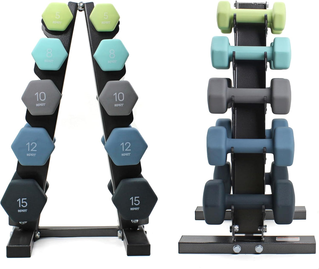 XPRT Neoprene Dumbbell Set with Rack - 5-Pair Weights for Home Gym
