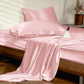 THXSILK 4pcs Silk Bed Sheets Set, 100% Long Stranded 25 Momme Mulberry Silk Bedding Set, Sheets and Pillowcase Set, Extremely Soft and Luxurious (Charming Pink, Queen)
