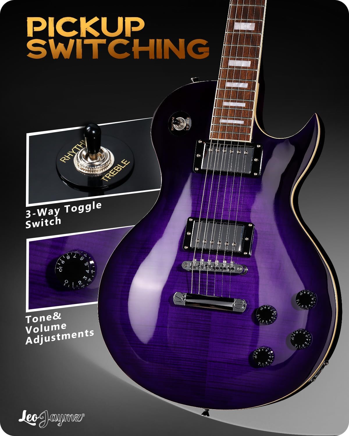 Leo Jaymz SC Series Electric Guitar – Mahogany Body, Laurel Fingerboard, Dual Humbuckers, Stainless Steel Frets, Tune-O-Matic Bridge, C Neck, 18:1 Tuners (Violet Flame)