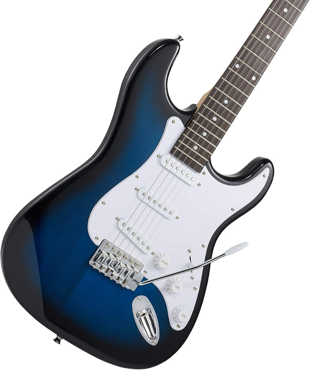 Ashthorpe 39-Inch Electric Guitar (Blue-White), Full-Size Guitar Kit with Padded Gig Bag, Tremolo Bar, Strap, Strings, Cable, Cloth, Picks