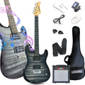 39' Full Size ST Style Electric Guitar Starter Kit with HH Pickup, 20W Portable Amp, Tuner, Gig Bag, Strap & Accessories (Black Flame)
