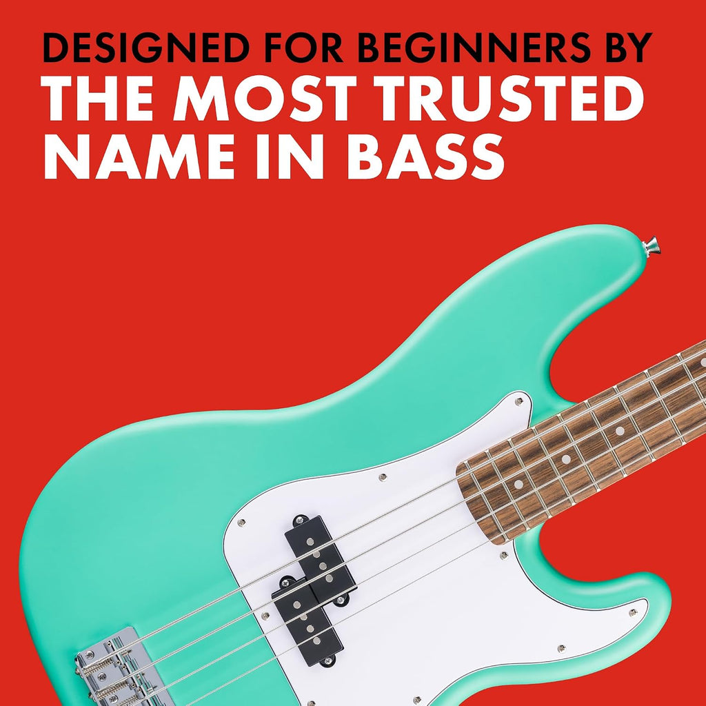 Fender Squier Debut Series Precision Bass Guitar, Beginner Guitar, 2-Year Warranty, Includes Free Lessons, Sea Foam Green with Satin Urethane Finish