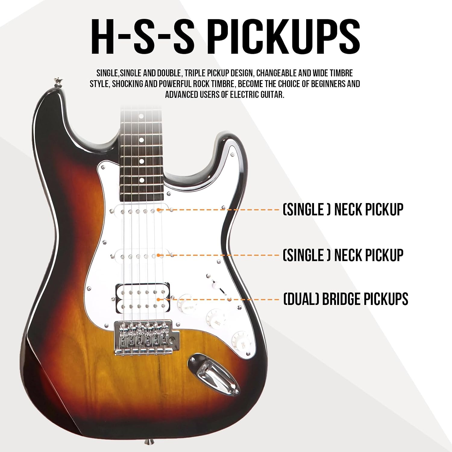 Soulmate Electric Guitar Kit for Beginner 39' HSS Pick Up Solid Body Full Size Electric Guitar for Starter with Amplifier, Bag, Capo, Strap, String,Cable, Picks(Sunburst)