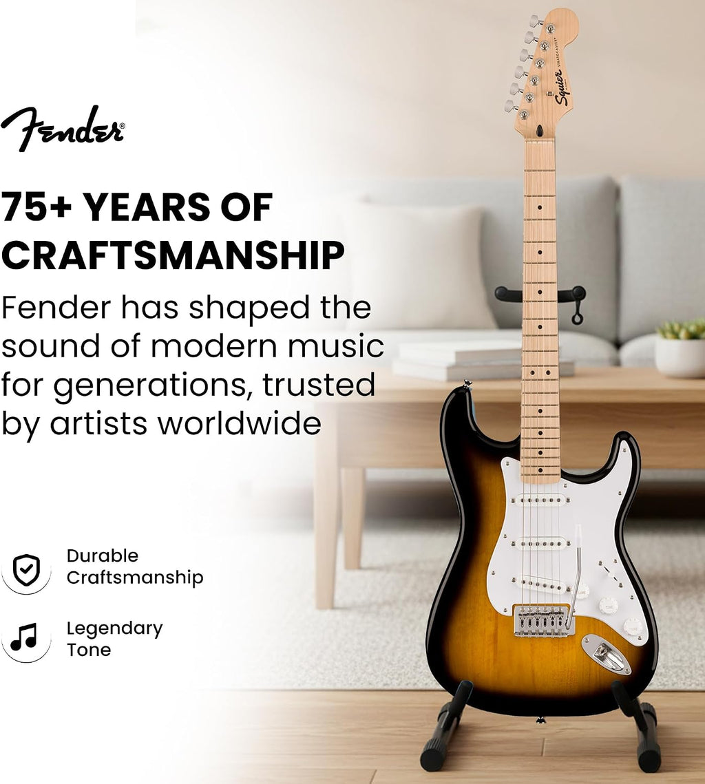 Fender Squier Sonic Stratocaster Pack - 2-Color Sunburst Bundle with Frontman 10G Amplifier, Gig Bag, Tuner, Strap, Instrument Cable, Picks, and Austin Bazaar Instructional DVD