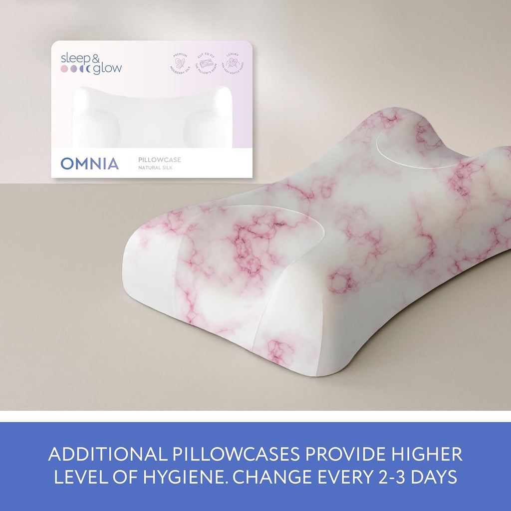 Sleep & Glow Omnia Natural Silk Pillowcase for Hair and Skin Fits Unique Shape of Sleep&Glow Omnia Pillow – 19mm Grade 6A Mulberry Silk (Pink Marble)