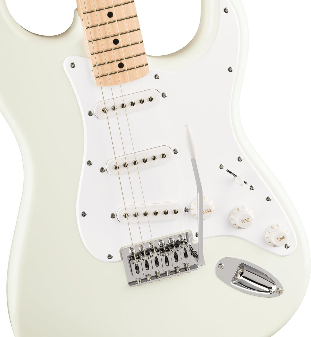 Fender Squier Sonic Stratocaster - Arctic White Bundle with Mustang Micro Headphone Amplifier, Cable, Tuner, Strap, Picks, and Austin Bazaar Instructional Video