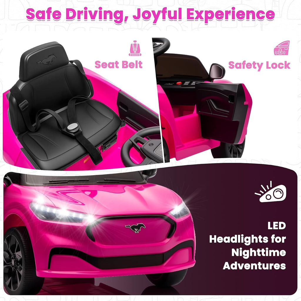 Bobike Electric Ride On Car for Kids, 12V Electric Toddler Car with Remote Control, Ride on Toys for Kids with LED Lights, Music Player, Lockable Doors(Hot Pink)