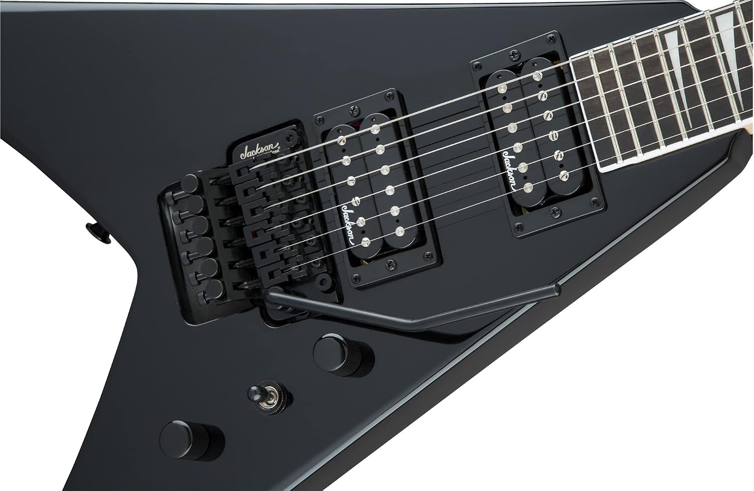 Jackson King V JS32 Electric Guitar - Gloss Black Bundle with Cable, Tuner, Strap, Picks, and Austin Bazaar Instructional DVD