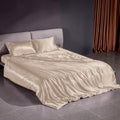 THXSILK 100% Silk Sheet Set, 22 Momme 7A+ Silk 4 Pieces Sheet Set, Soft Breathable, Luxury Bedding (1 Duvet Cover, 1 Fitted Sheet, 2 Pillow Shams), King, Champagne