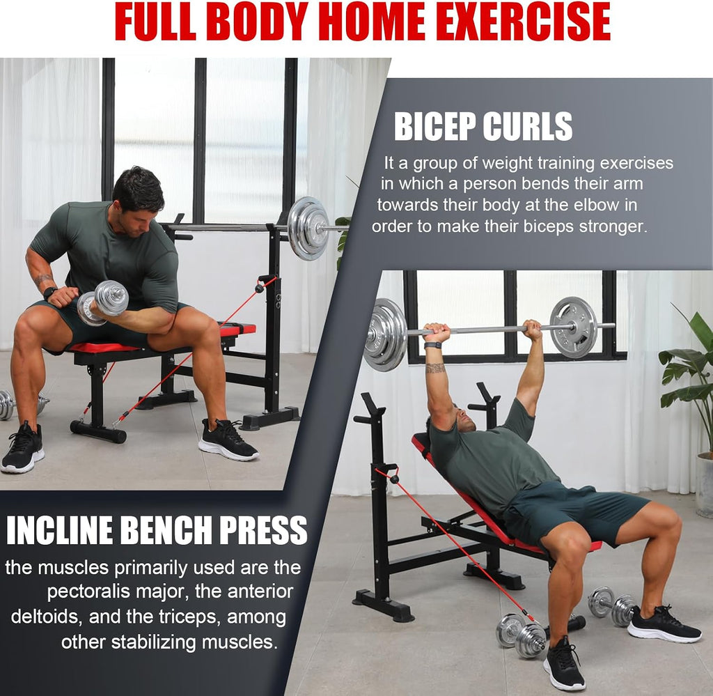 OPPSDECOR 900lbs 6 in 1 Weight Bench Set with Squat Rack, Workout Bench with Leg Extension Preacher Curl Rack Multi-Function Bench Press Set for Home Gym, ZWX1113 New Version Weight Bench