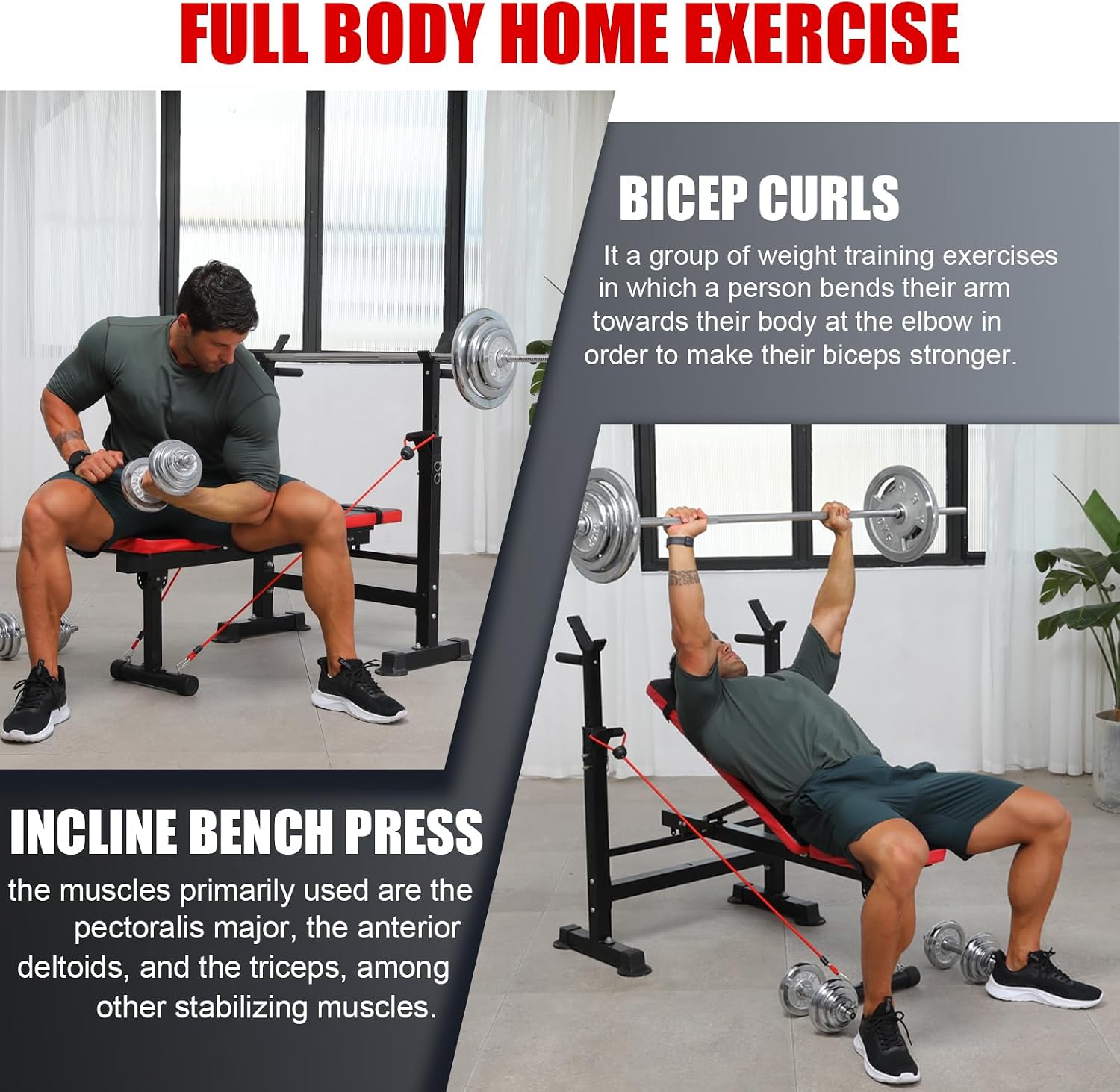 OPPSDECOR 900lbs 6 in 1 Weight Bench Set with Squat Rack, Workout Bench with Leg Extension Preacher Curl Rack Multi-Function Bench Press Set for Home Gym, ZWX1113 New Version Weight Bench